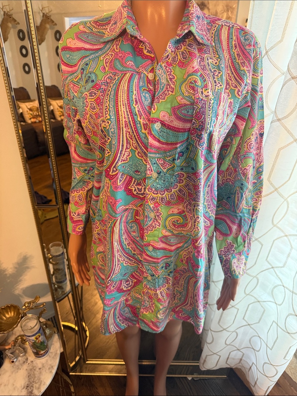 Vibrant Paisley Shift Dress - Pink & Teal